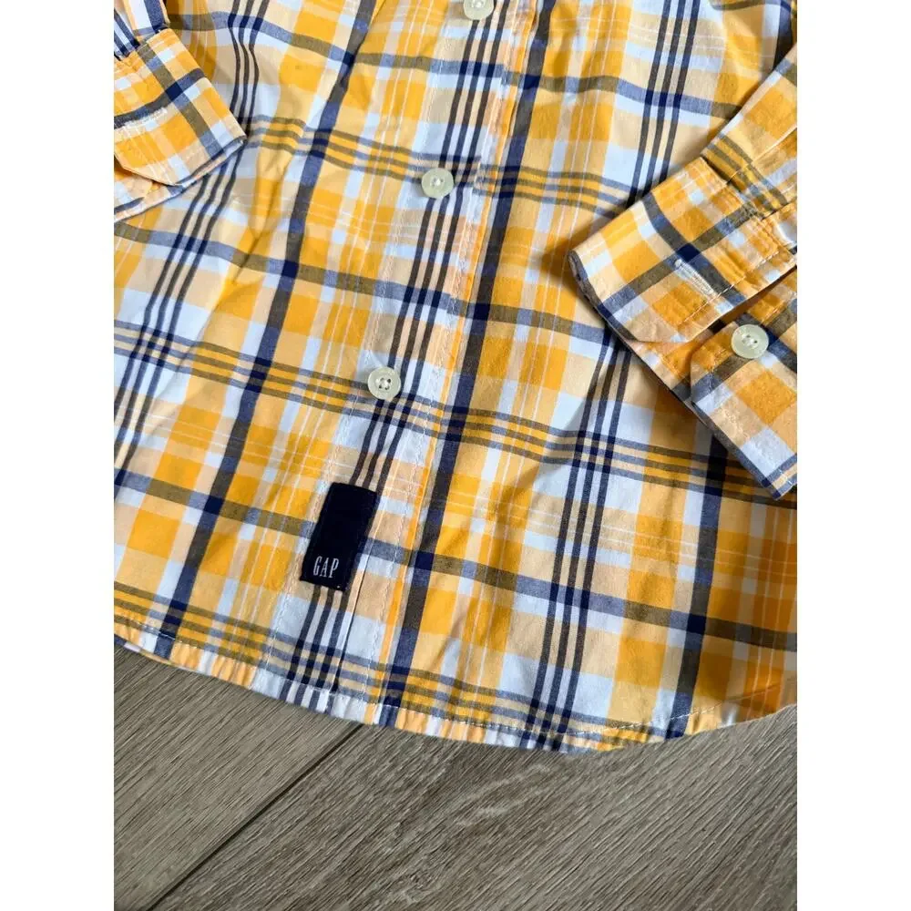 Gap Kids Yellow Plaid Button Down Shirt - Boys Size S (6/7)